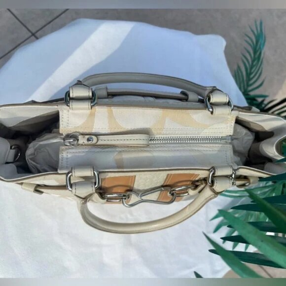 COACH Monogramed Cream & Tan Hamilton Tote Handbag Purse Silver Hardware GUC - Picture 7 of 11